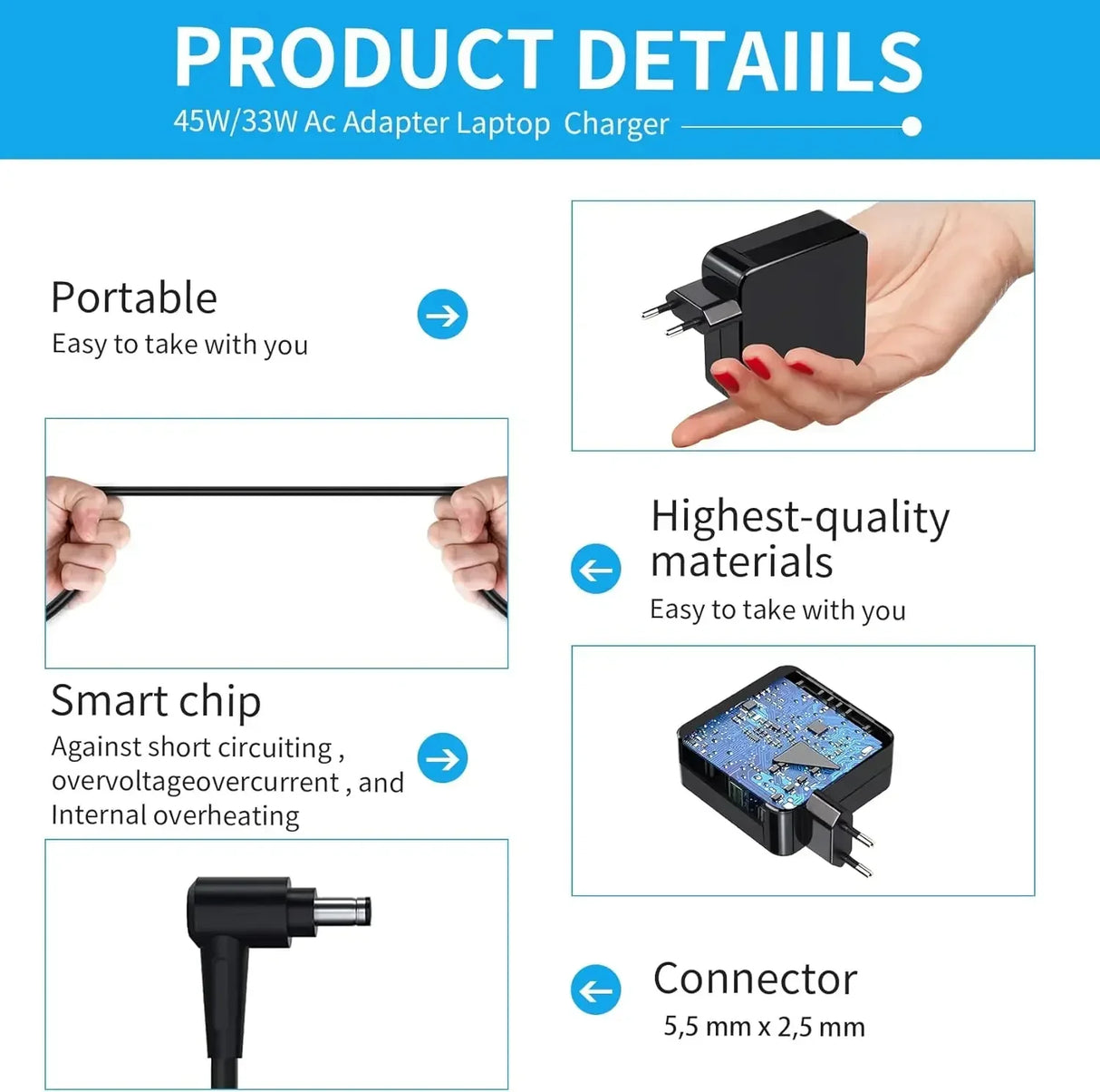 19V 3.42A 65W Laptop Ac Adapter Charger For