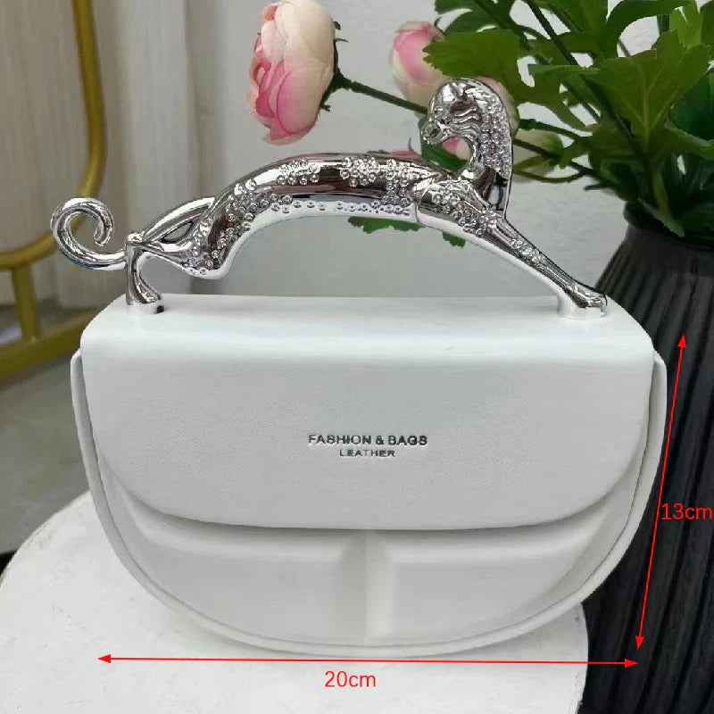 Solid Color Women's Luxury Handbags Cat Metal Handle