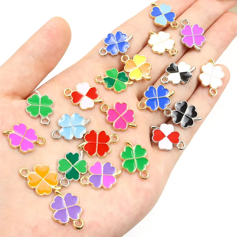 Dopamine Fourleaf Clover Enamel Charms 20pcs DIY Necklace