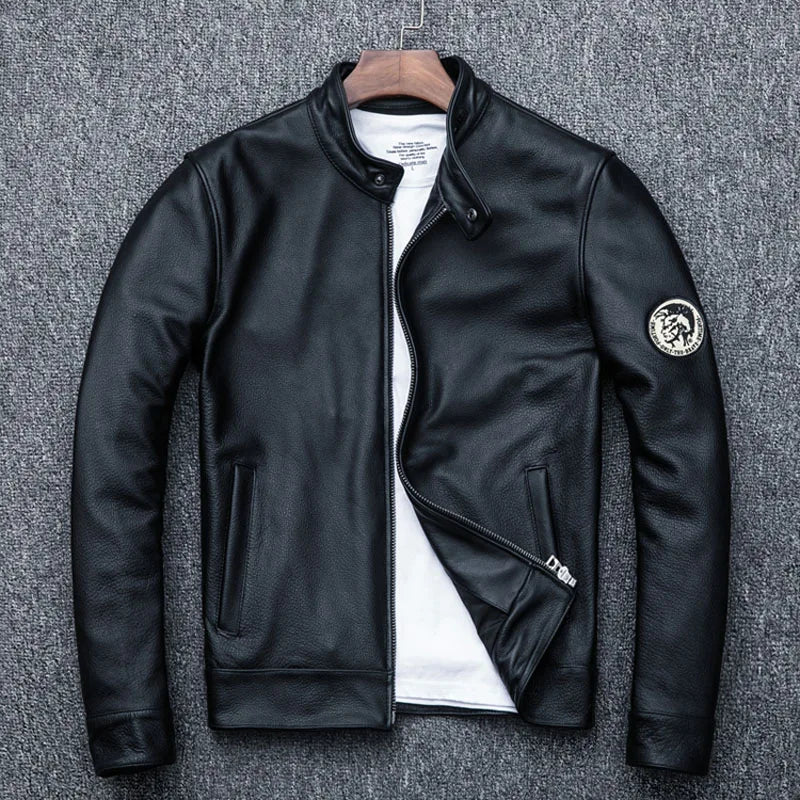 100% Natural Calfskin Leather Jacket Men Skin Jackets
