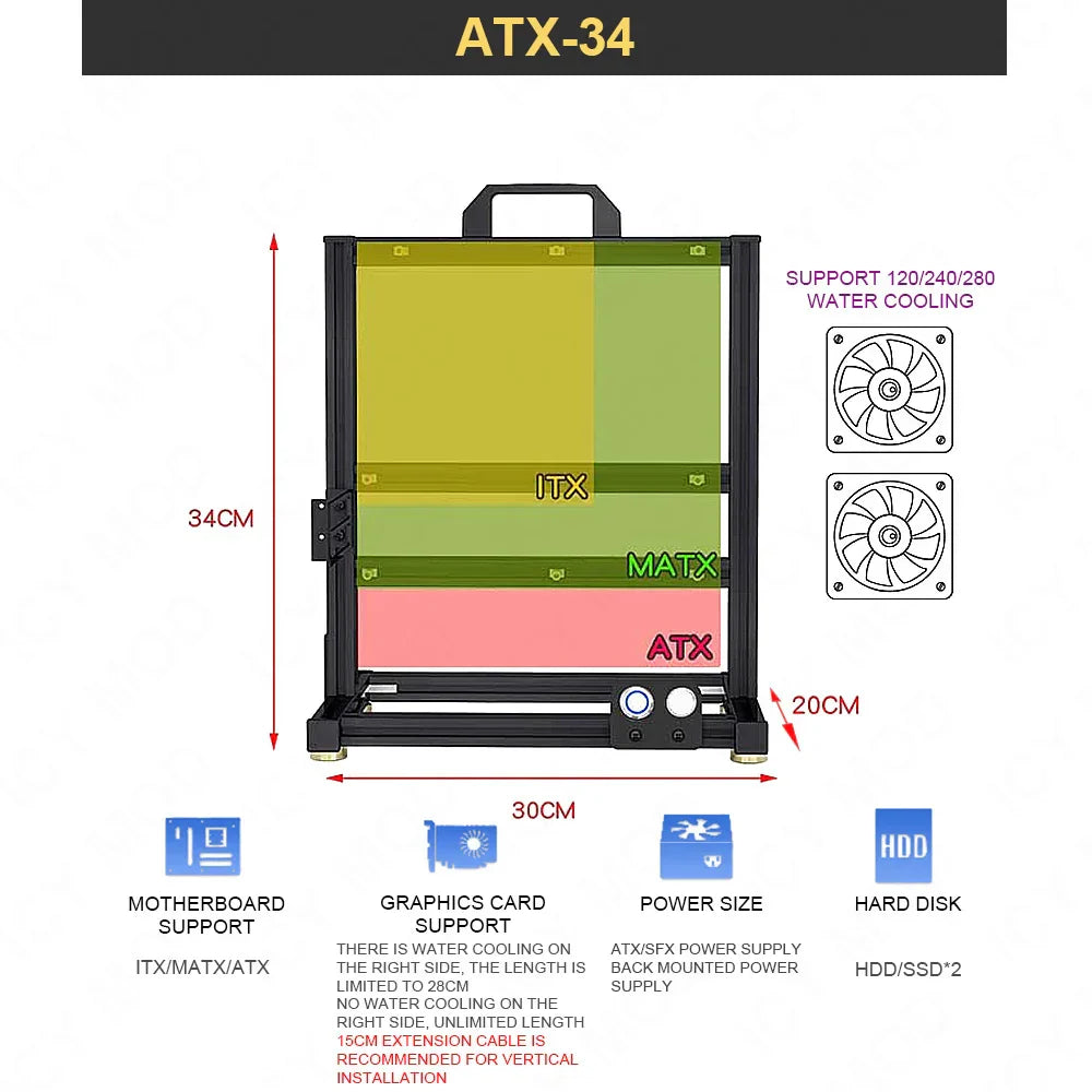 PC Open Case Gamers Cabinet ATX MOD Chassis