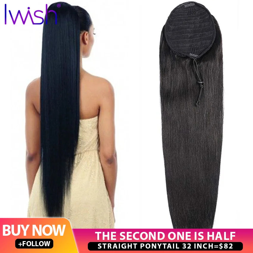 150g Straight Human Hair Wrap Around Ponytail Drawstring
