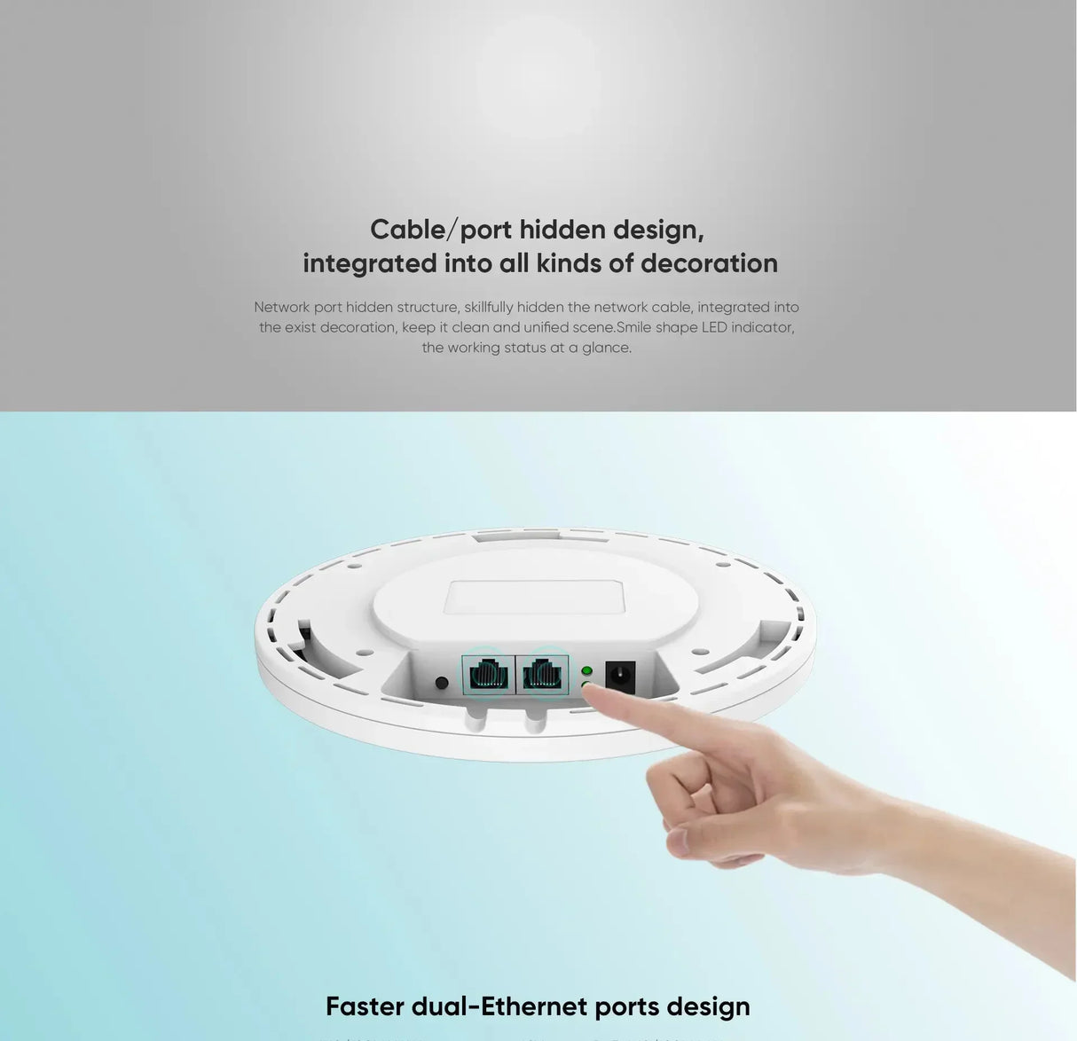 KuWFi 1200Mbps Wi-fi router Ceiling Mount Ethernet Port