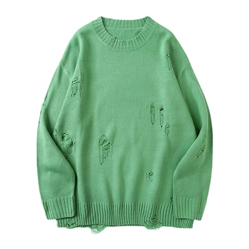 Autumn Winter Green Black Gray Ripped Hole Hip