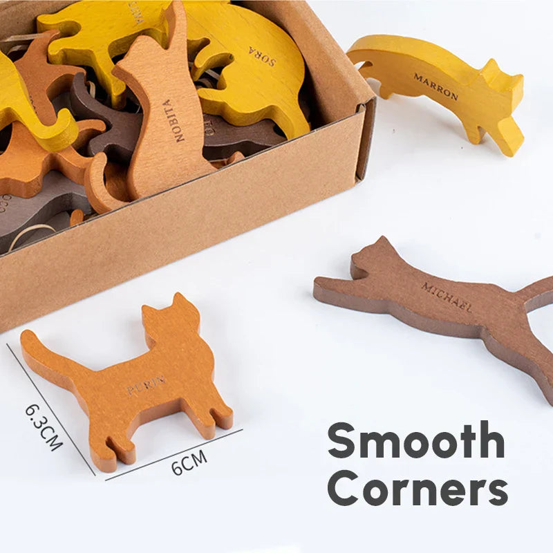 Montessori Stacking Blocks Wooden Toys Cat Balancing Games