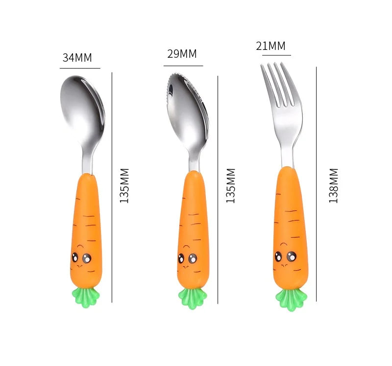1/3Pcs Baby Feeding Utensils Cartoon Vegetable Fork Spoon
