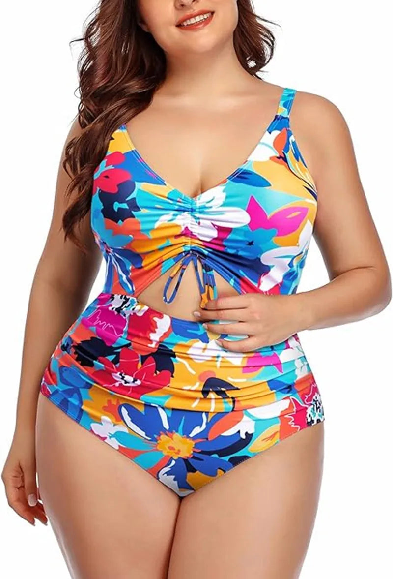 One Piece Floral Printed Women Plus Size Swimsuits