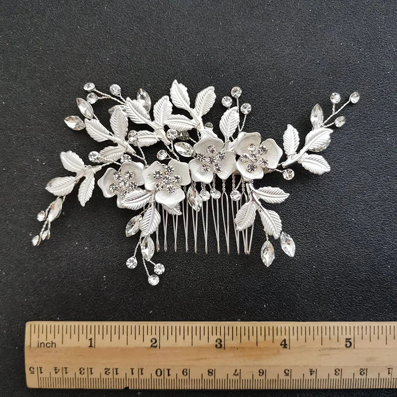 SLBRIDAL Handmade Golden Austrian Crystals Rhinestones Flower Leaf