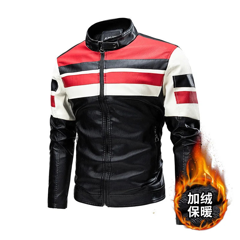 Men Stand Collar Moto Leather Jackets Slim Fit