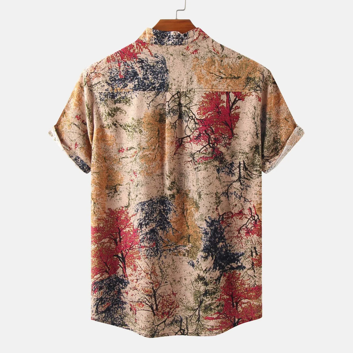 Mens Vintage Cotton Linen Floral Hawaiian Shirt Casual