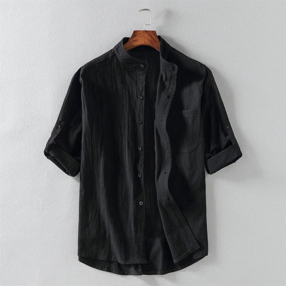 Men's Summer Shirts Stand-up Collar Five-point Mid-sleeve Shirt