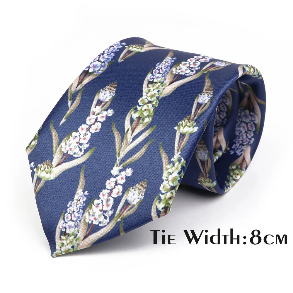 Vintage Floral Geometric Print Necktie Unique Style Mens