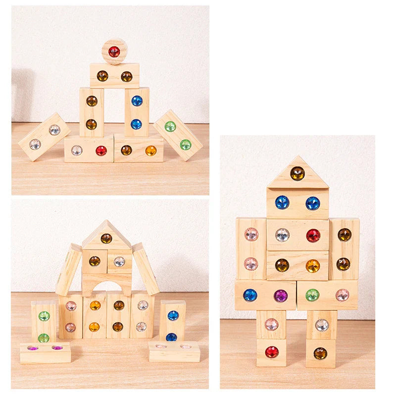 Wooden Acrylic Gems Cubes Blocks 32pcs 50pcs/set Rainbow