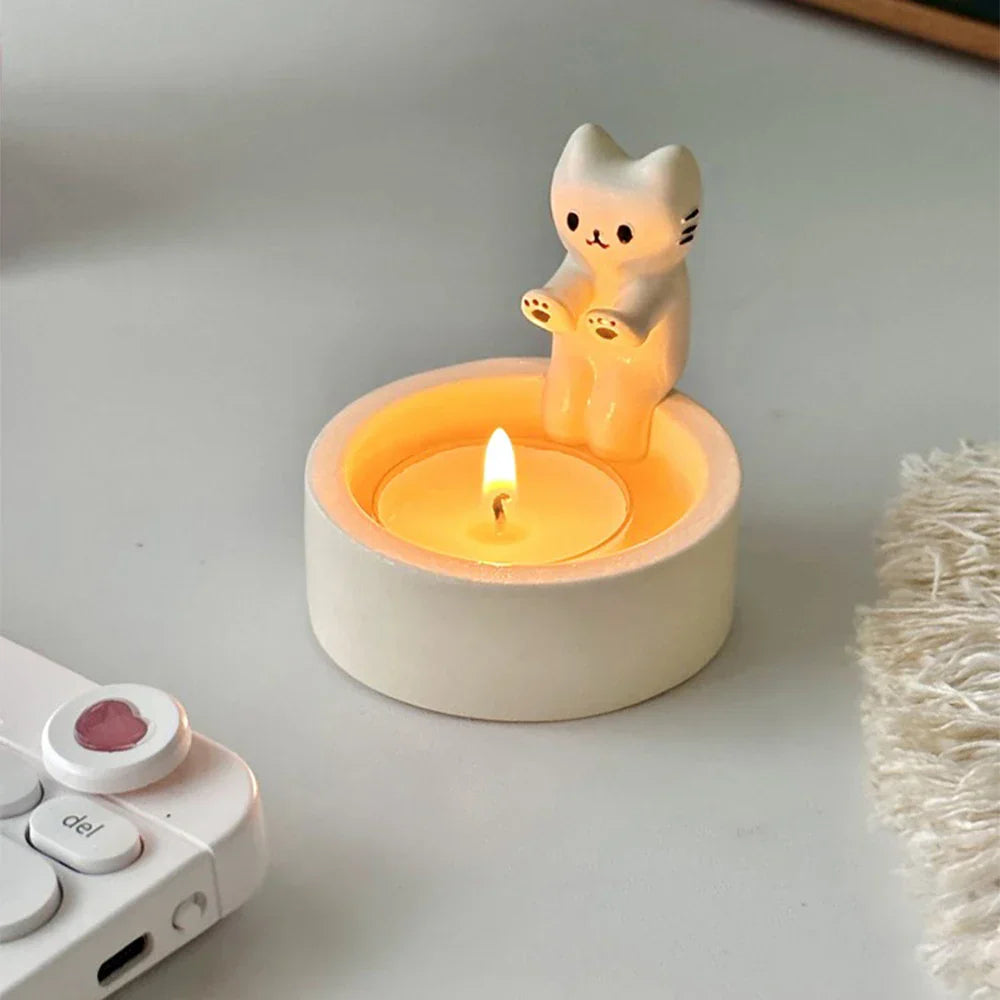 Kitten Candle Holder Gypsum Mold DIY Handmade Storage