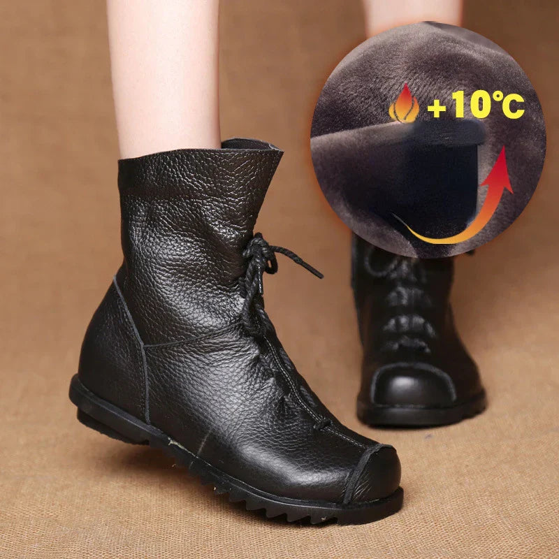 Women Shoes Retro Original Leather Short Boots Warm