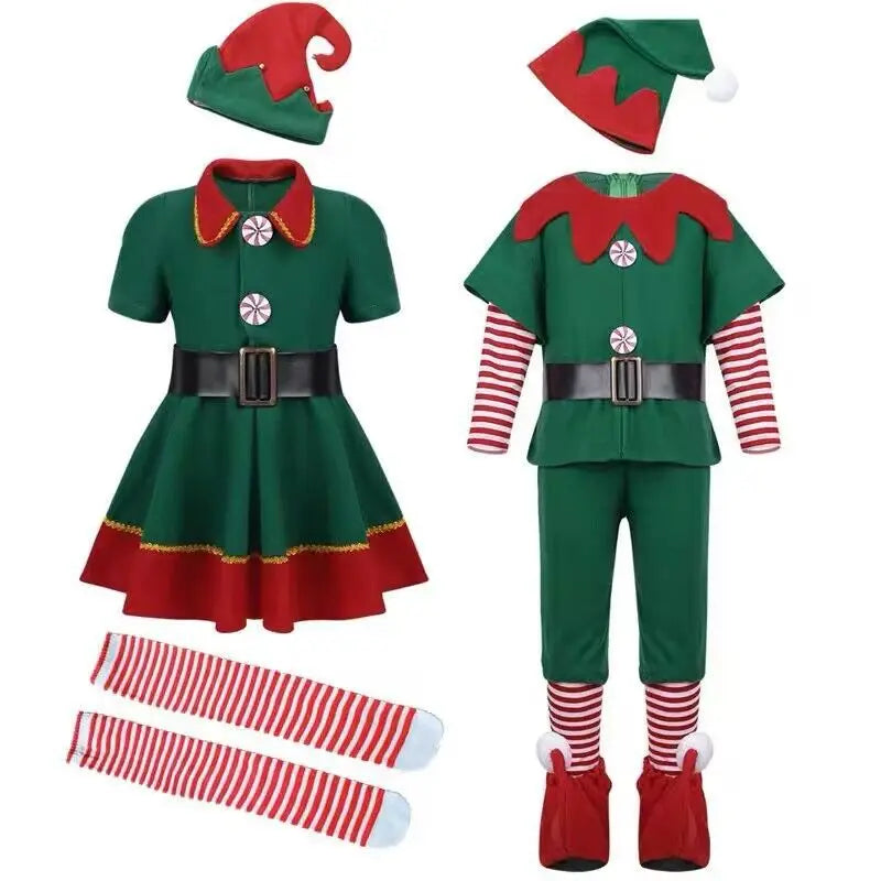 Boys Christmas Elf Costume Girls Xmas Santa Claus