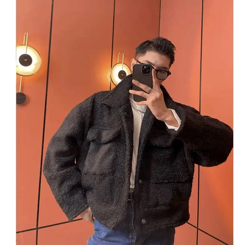 Green Ruffian Jacket for Men Lamb Wool Thickened