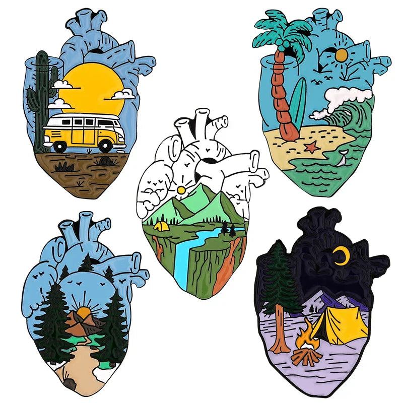 Outdoor Natural Scenery 3-6pcs/set Enamel Pins Custom Cosmic Mountains Travel Brooches Lapel Badges Jewelry Gift for Friends