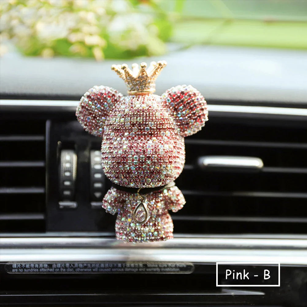 Cartoon Diamond Crystal Bow Bear Car Pendant Mirror