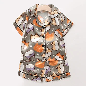 Toddler Girls Silk Satin Pajamas Sets Cartoon Kids