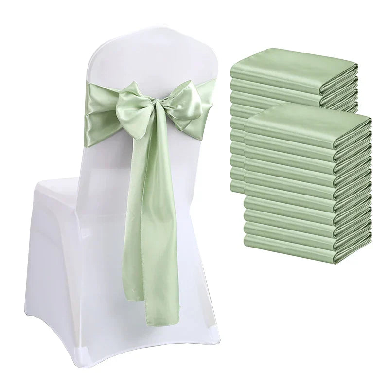 10PCS 17x275cm Sage Green Satin Chair Sashes Bows