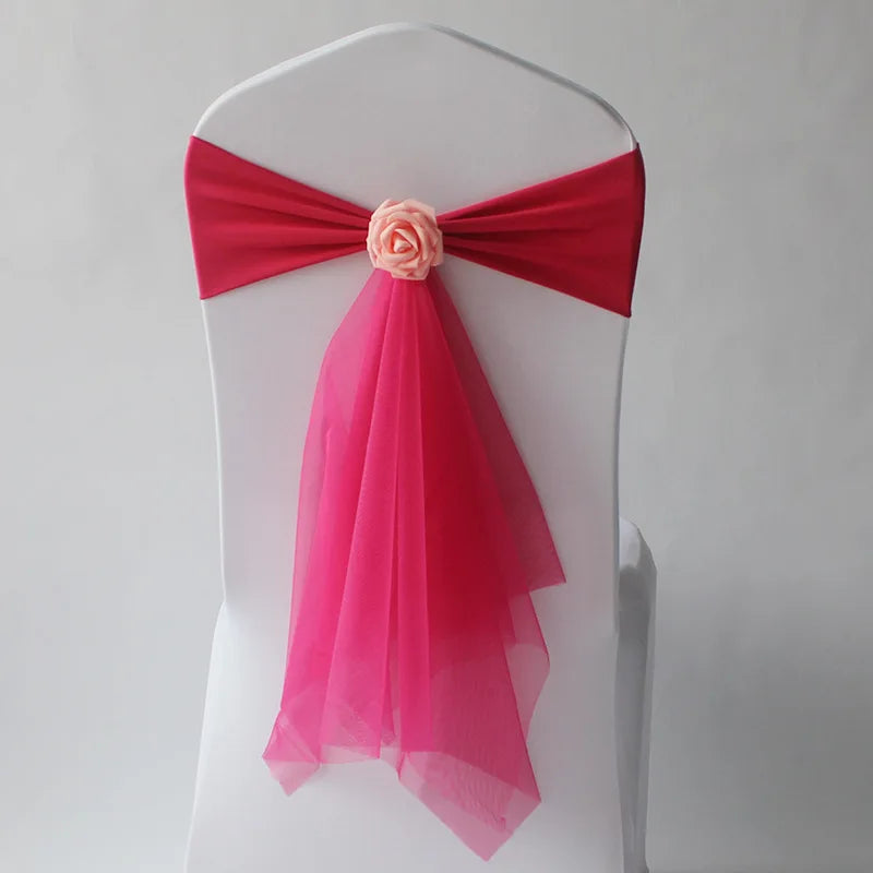 10pcs/lot Stretch Organza Chair Sash with Rose Ball