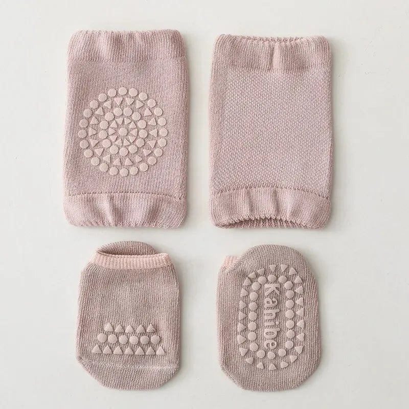 2Pcs/Set Baby Knee Pads+Socks Solid Anti-Slip Kids Crawling