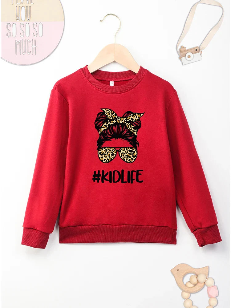 Creativity Print #Kidlife Letters Pint Girls Sweatshirts Four