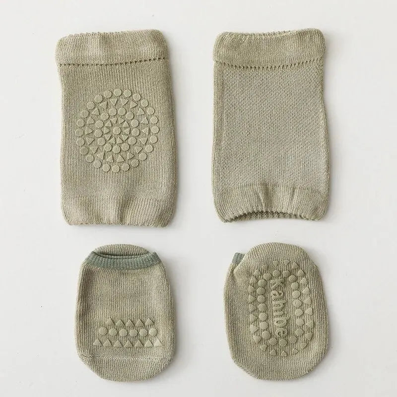 2Pcs/Set Baby Knee Pads+Socks Solid Anti-Slip Kids Crawling