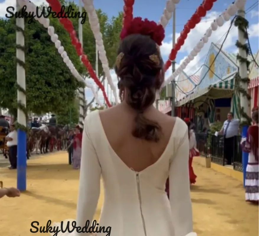 Ivory Mermaid Flamenco Dancing Prom Party Gowns with