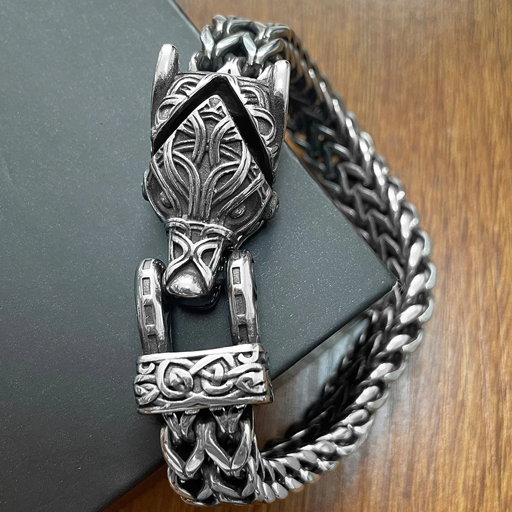 Nordic Viking Bracelet for Men Vintage Wolf Head
