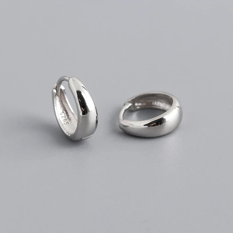 WANTME 925 Sterling Silver Simple Wide Huggies Gothic