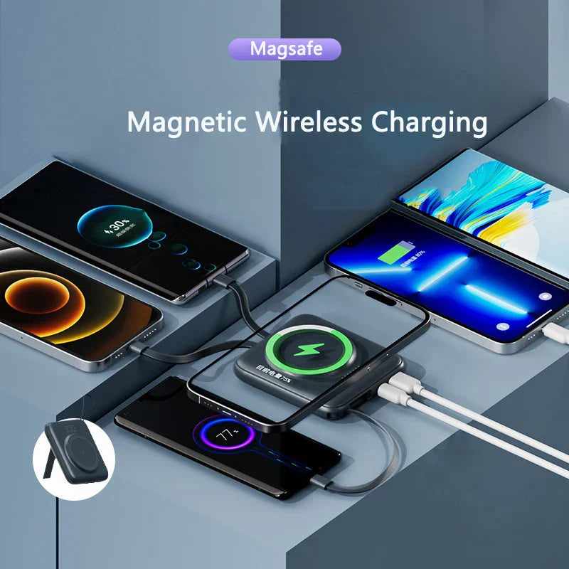Magnetic Wireless Charger Magsafe Powerbank Built in Cable