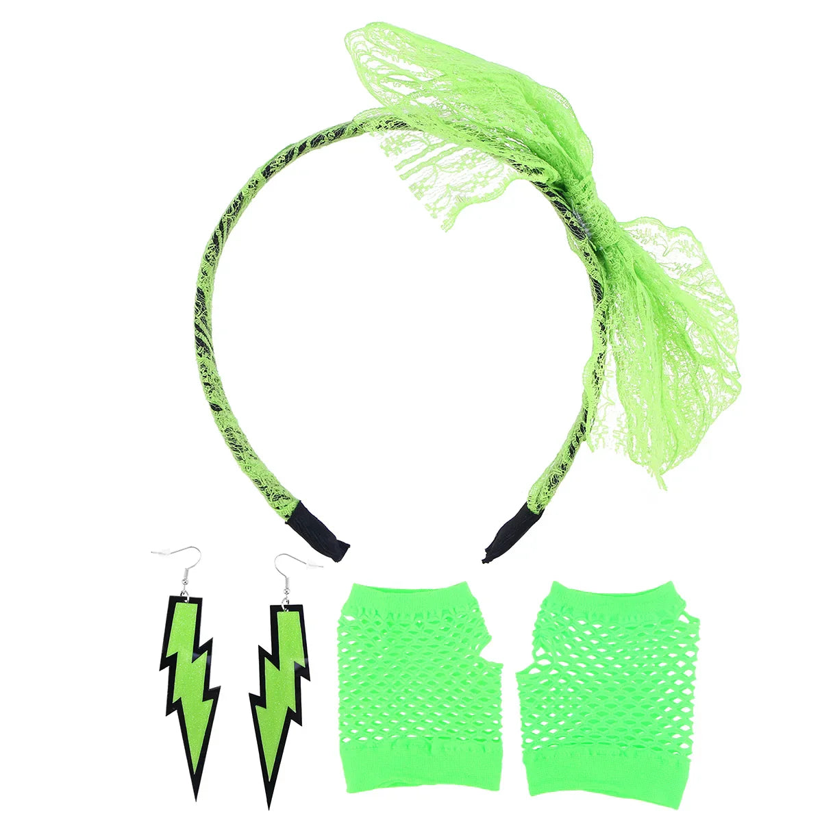 80S Headband Lace Party Accessories Gloves Costume Earrings