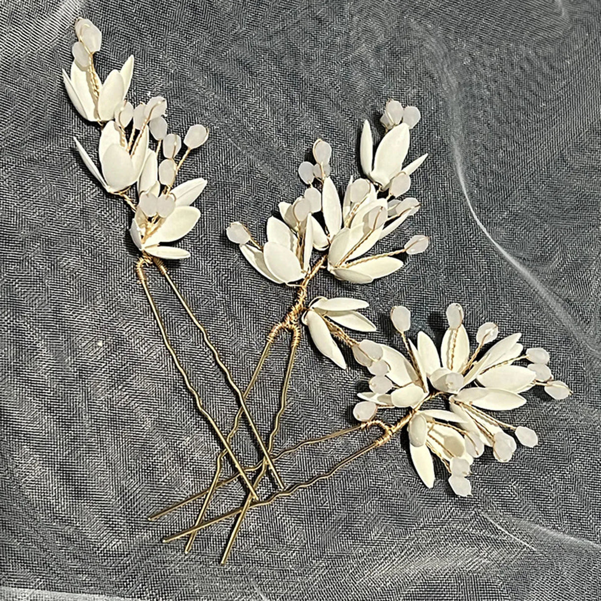 Pearl Flower Hairpin Side Comb Golden Leaf Shaped