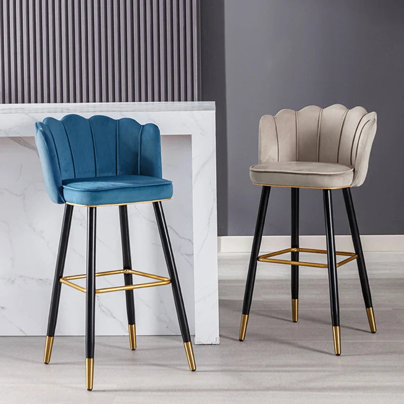 Leather High Bar Chair Modern Nordic Luxury Blue