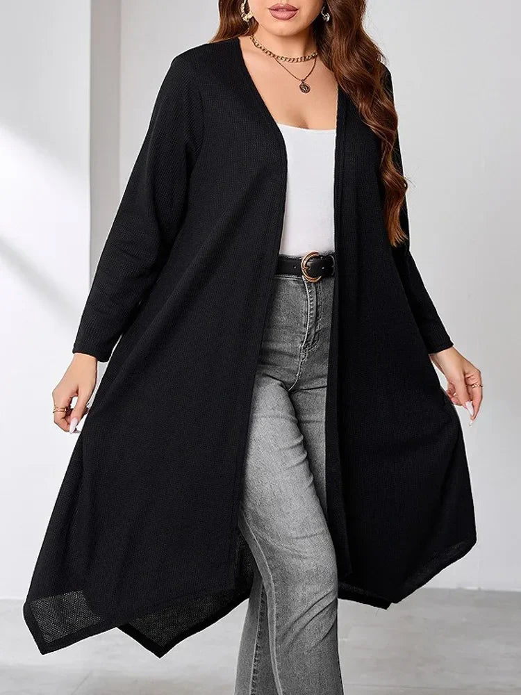 GIBSIE Plus Size Black Casual Long Cardigan Women