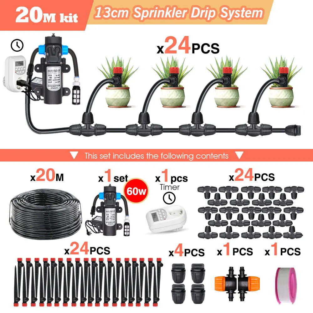50-5M Garden Drip Irrigation System with Pump & Sprinklers
