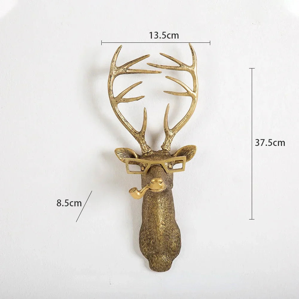 Antique Bronze Resin Animal Pendant Golden Deer Head