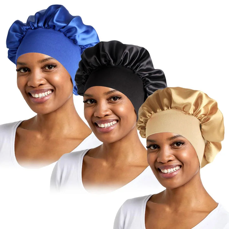 3PCS/LOT Women Satin Sleeping Hat Adjust Head Cover