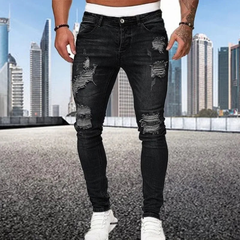 2024 New Ripped Skinny Jeans Men Vintage Wash