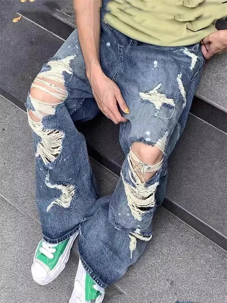 ReddaChic Y2k Destroyed Baggy Jeans for Men Vintage