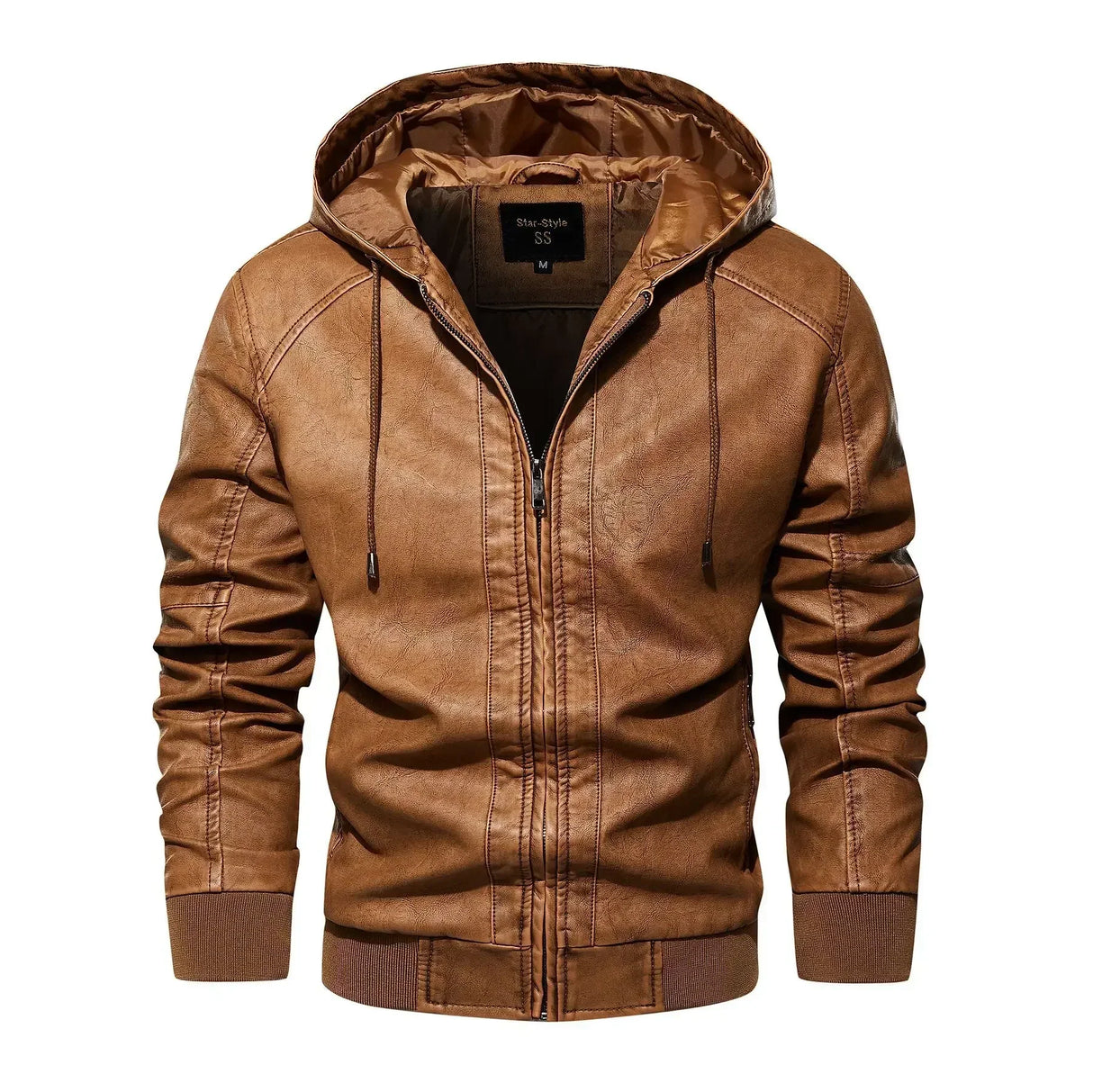 Autumn Men's Hooded Leather Motorcycle Jacket Fashion Slim
