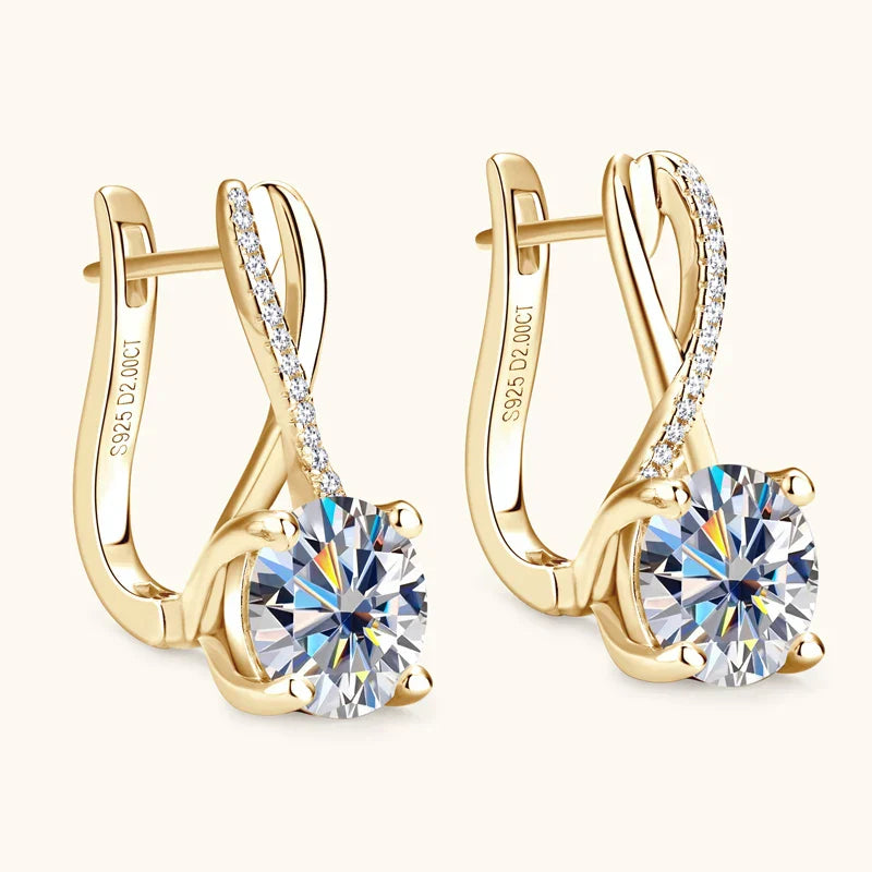 Anziw D2.0CT Moissanite Drop Huggie Earrings Real 925