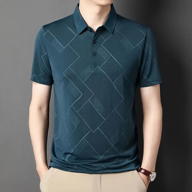 Men Summer Short Sleeve Plaid Polo Shirts Streetwear