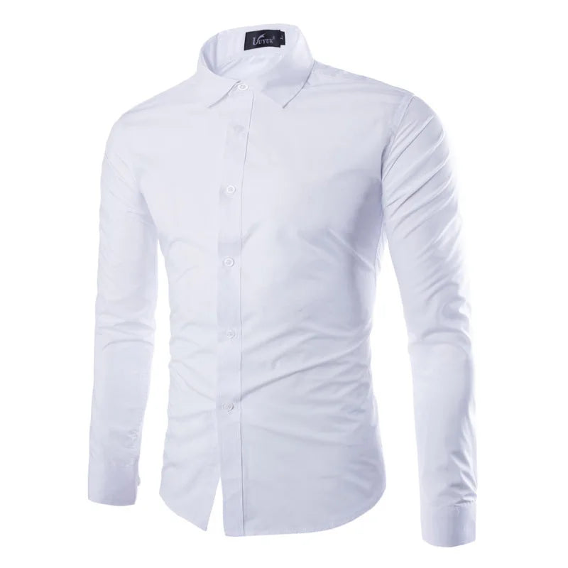 Mens Striped Shirts Long Sleeved Business Slim Fit