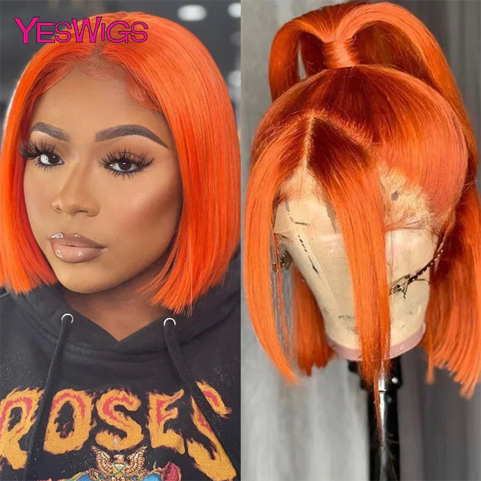 13x4 Glueless Short Bob Wig Chocolate Brown Red
