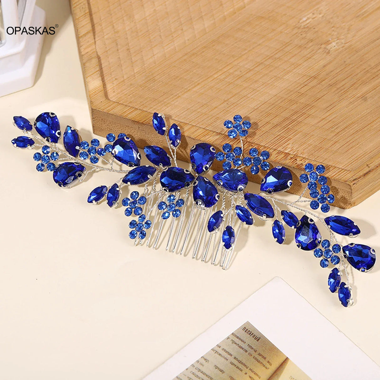 Blue Crystal Hair Comb Bride Tiaras For Women