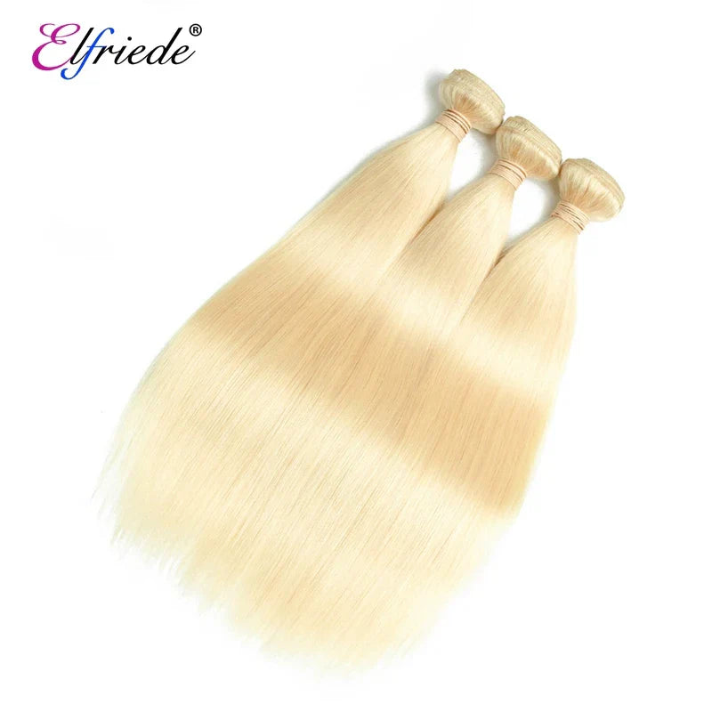 Elfriede #613 Blonde Straight Bundles with Frontal Brazilian