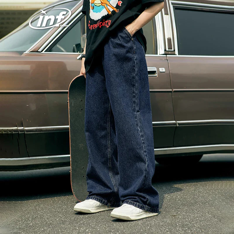 INFLATION Brown Retro Washed Denim Pants Unisex Classic